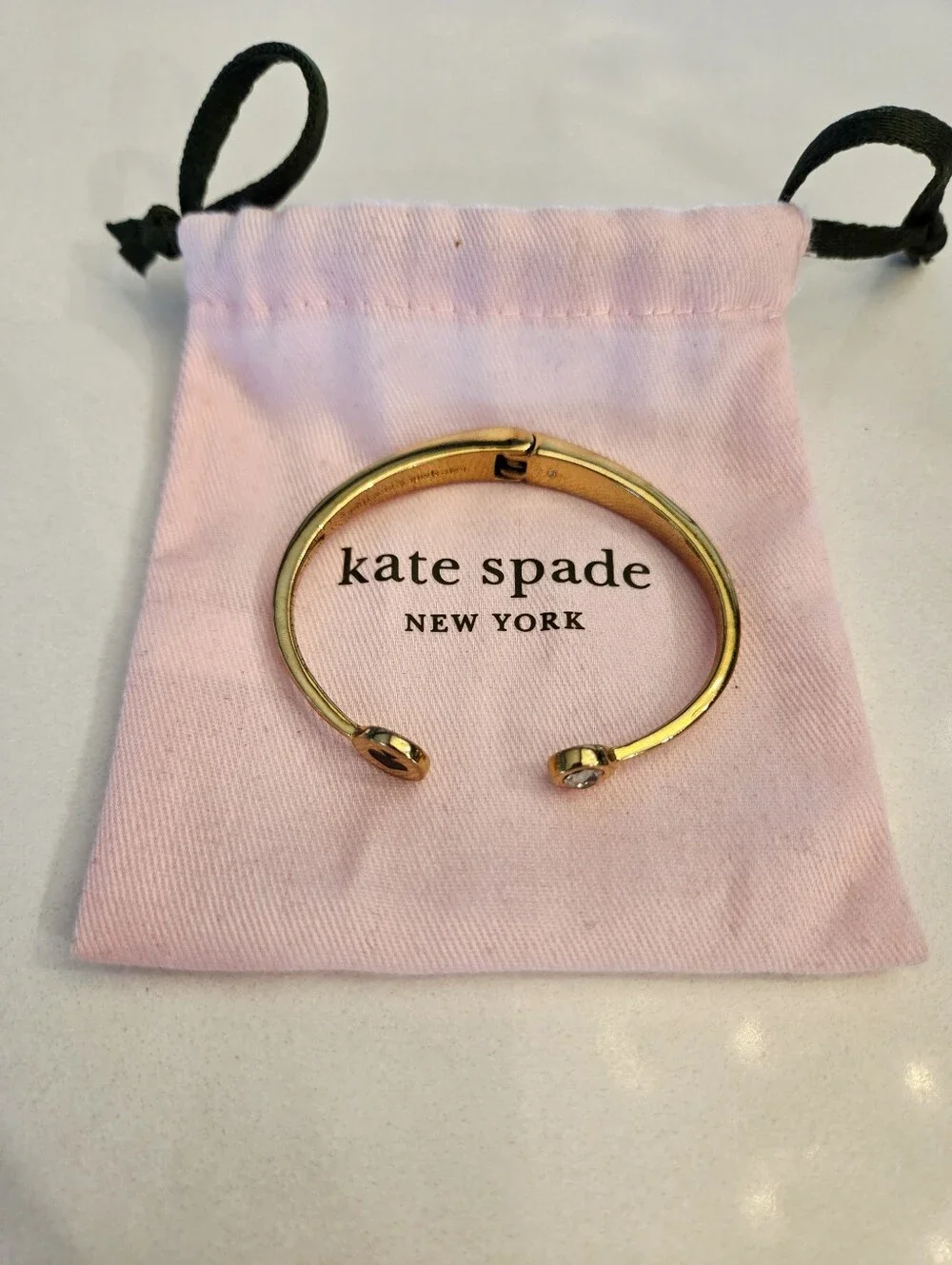 kate spade Gold Open Cuff Bracelet with Clear Crystal and Black Spade - Picture 2 of 2